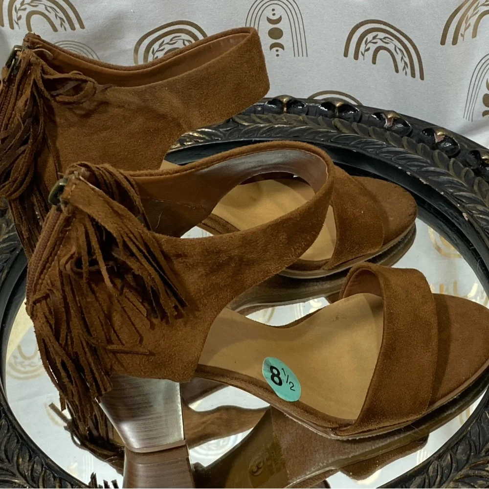 Elegant Brown Bohemian style Suede Heeled Sandals